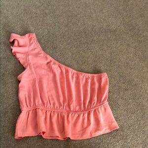 60. Pink Rose Coral One-Shoulder Top Size Large